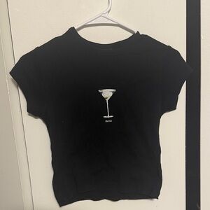 Urban Outfitters Black Tee with Martini Embroidery
